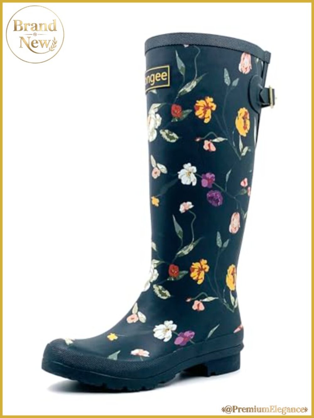 RONGEE Waterproof Rubber Rain Boots Tall Mid-Calf Garden Mud Shoes Adjustable